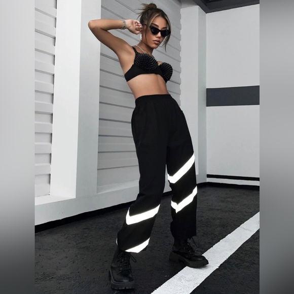 High Waist Reflective Chevron Straight Leg Pants - Picture 5 of 7